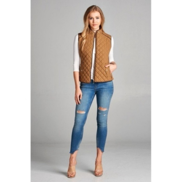 Dark Tan Basic Vest with Suede Piping Detail - Picture 2 of 4